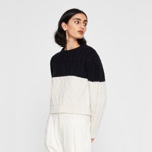 BNWT Club Monaco Structured Cable Crew Wool Sweater Black & White